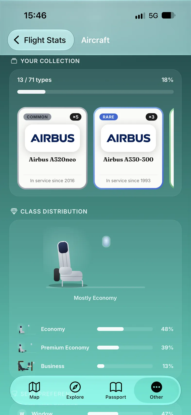 The aircraft collection in Atlas, with rarity and class distribution