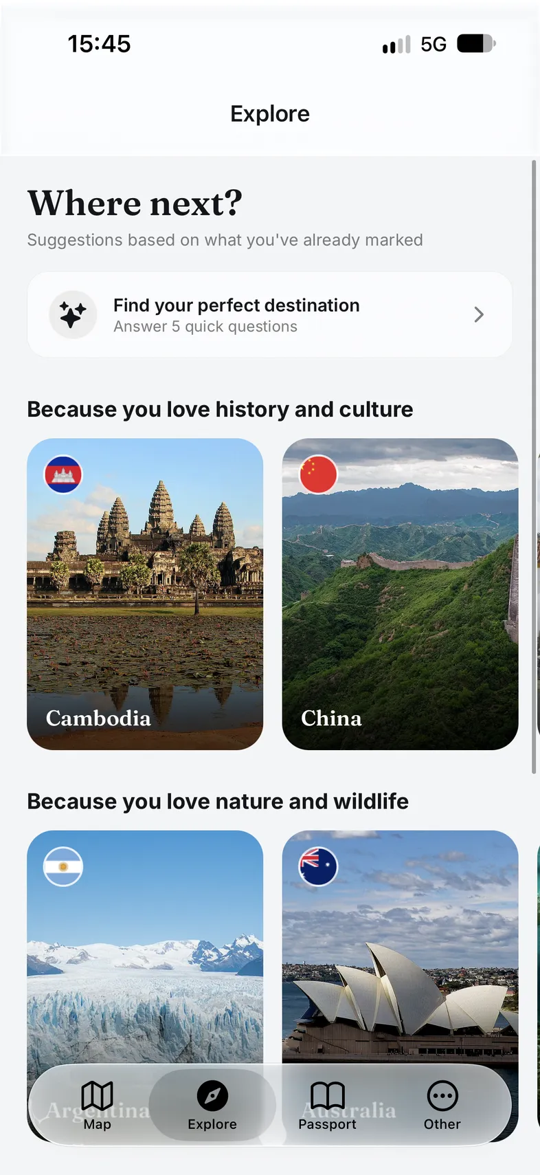 Explore in Atlas, suggesting destinations based on places you have marked